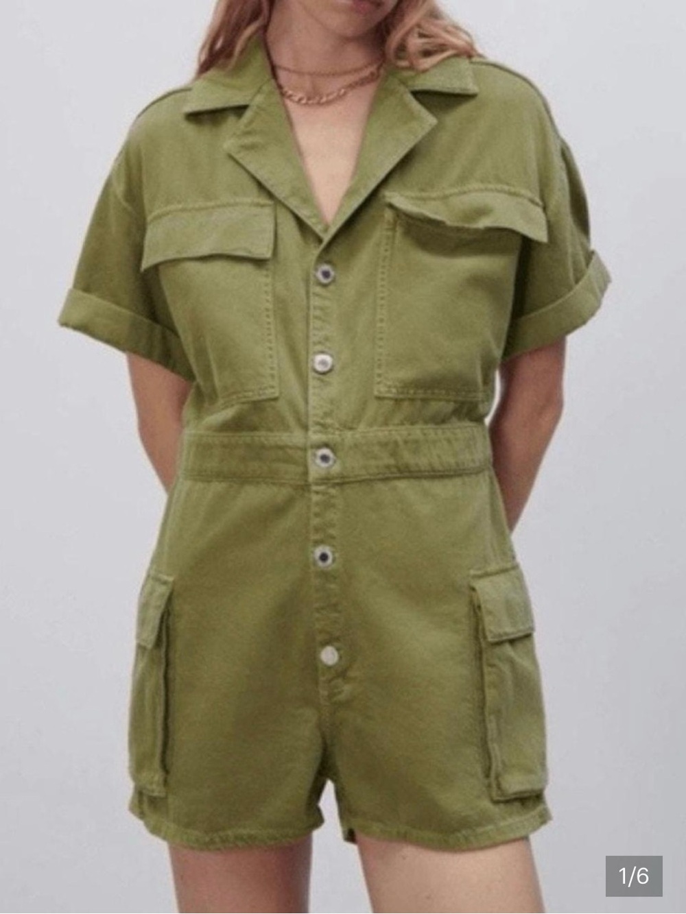 Zara Military-Style Olive Utility Romper Medium